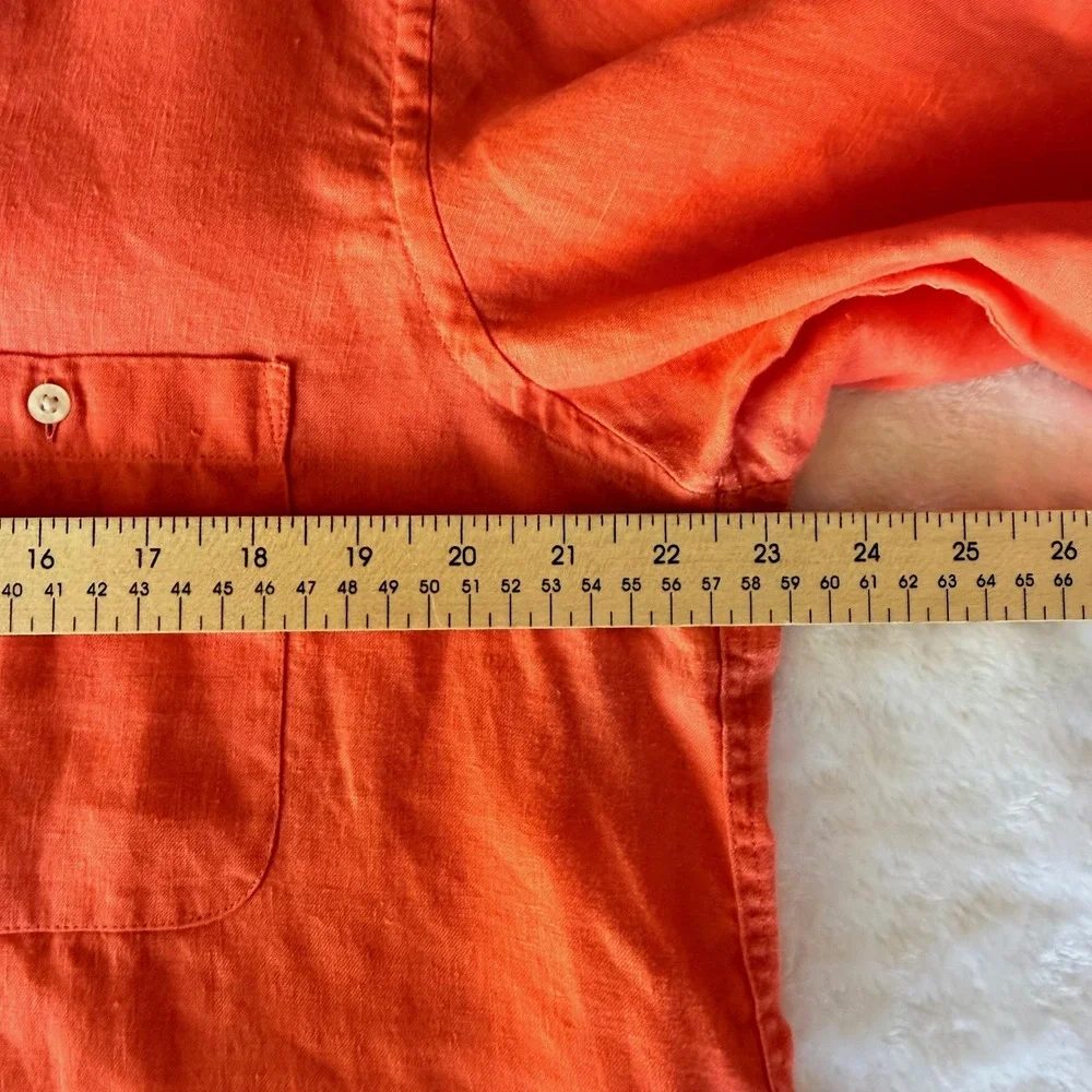 Lauren Ralph Lauren Womens XL Coral 100% Linen Roll Tab Button Up Shirt LRL Logo